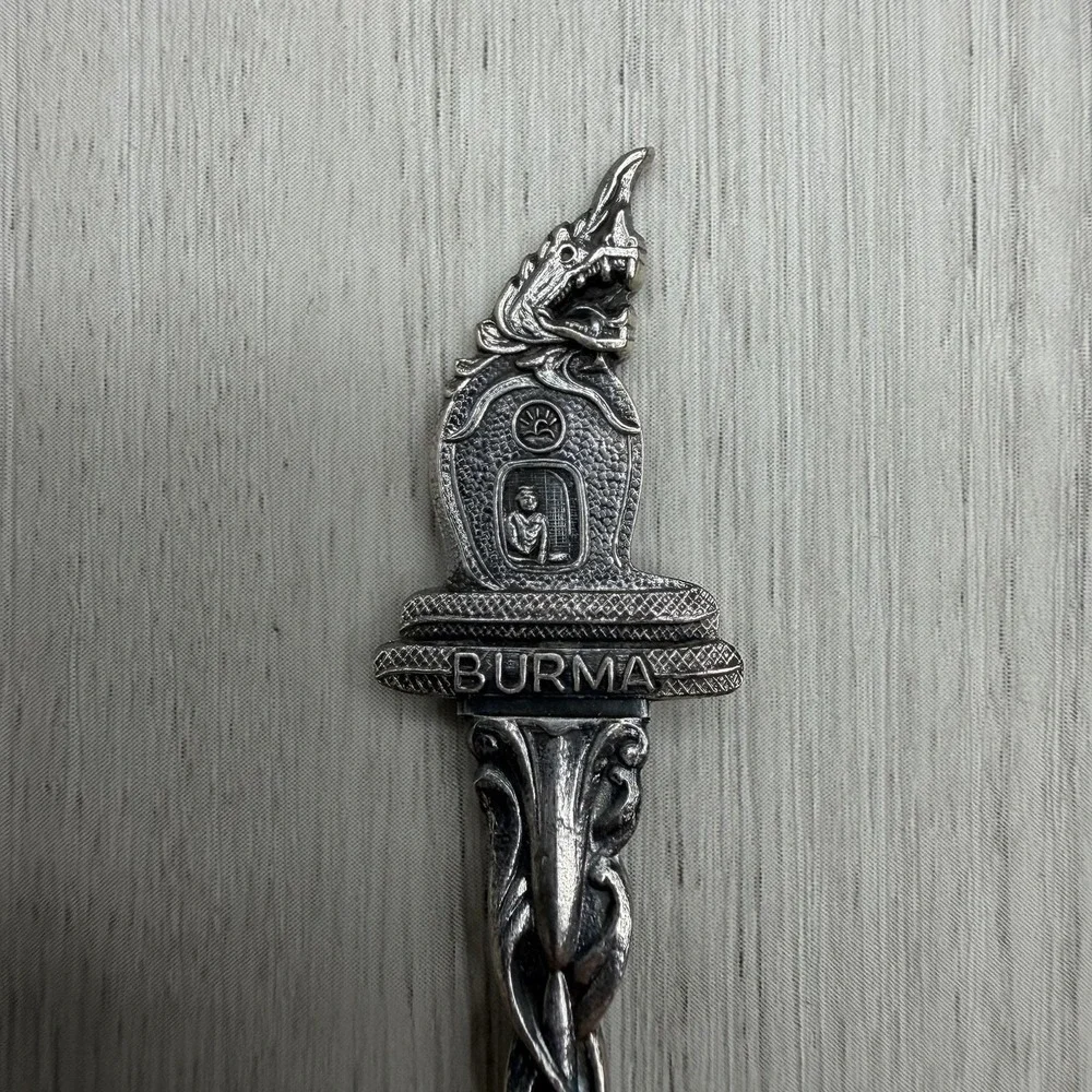 Burma Souvenir Spoon Dragon Naga Finial Buddha Shrine EPNS Vintage